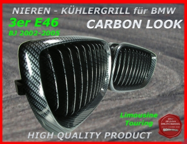 Fit on BMW Grille Carbon Look 3er E46 4 Türer 02-04