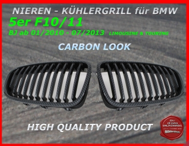 passend für BMW Nieren Kühlergrill Carbon Look 5er F10 F11 ab 01/10-07/13
