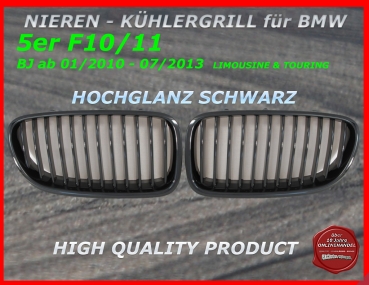 Fit on BMW Grill glossy black 5er F10 F11 ab 01/10-07/13