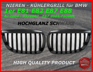 passend für BMW Kühlergrill Nieren Hochglanz Schwarz 1er E81 E87 2004-2007