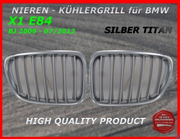passend für BMW Kühlergrill Nieren Chrom Silber Titan X1 E84 2009-