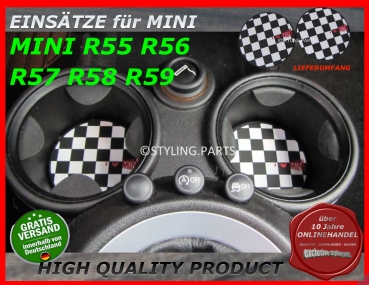 Fit on MINI Insert for Cupholder CHEQUERED FLAG R55 R56 R57 R58 R59 R60