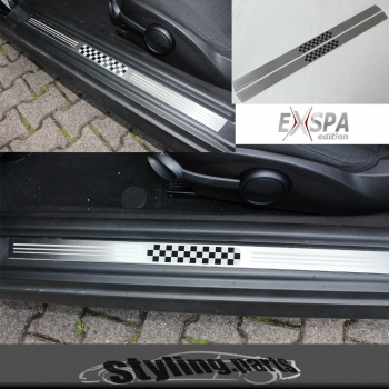 FIT ON MINI ONE COOPER DOOR SILL PLATE CHEQUERED FLAG - R55 R56 R57 R58 R59