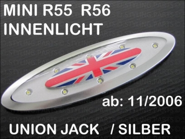 FIT ON MINI Interior Dome Light Union Jack / Silber R55 R56