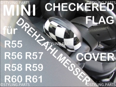 FIT ON MINI Cover for Tachometer CHEQUERED FLAG R55 R56 R57 R58 R59 R60