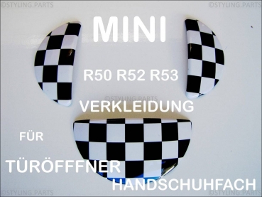 Fit on MINI Handle for Interior Glove Box & Door Opener CHEQUERED FLAG DESIGN R55 R56 R57 R58 R59