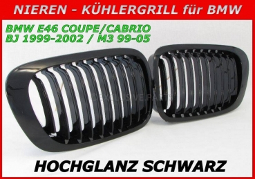passend für BMW Nieren Kühlergrill 3er E46 Coupe 99-02/ M3 99-05 glanz Schwarz