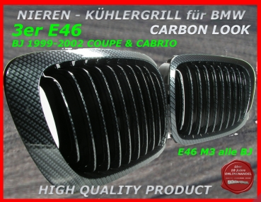 passend für BMW Nieren Kühlergrill Carbon 3er E46 Coupe 99-02