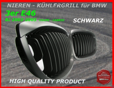 passend für BMW Nieren Kühlergrill Schwarz 3er E46 Coupe 03-04