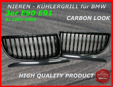 passend für BMW Nieren Kühlergrill Carbon 3er E90 E91 2005-2008