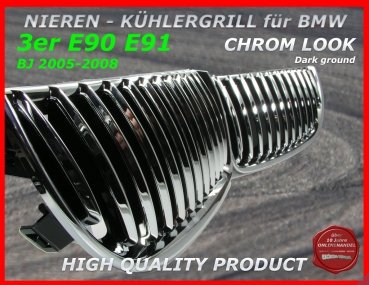 passend für BMW Nieren Kühlergrill Chrom / Black 3er E90 E91 2005-08/08