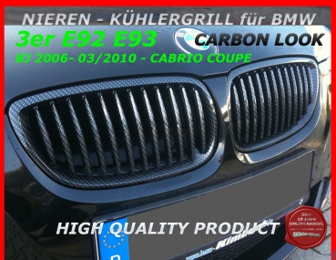 passend für BMW Nieren Kühlergrill Carbon 3er E92 E93 bis 03/2010