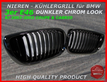 passend für BMW Nieren Kühlergrill Dunkler Chrom 3er E46 Coupe 03-04