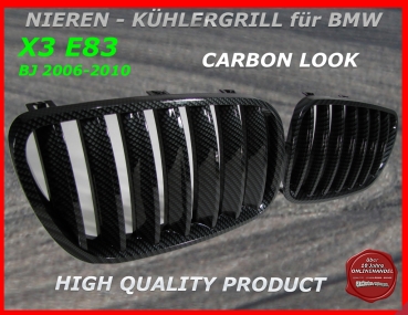 BMW Nieren Kühlergrill Carbon Look X3 E83 09/06-10