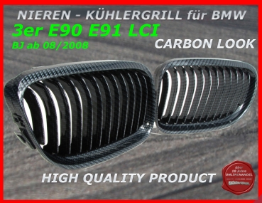 passend für BMW Nieren Kühlergrill Carbon look 3er E90 E91 ab 09/2008