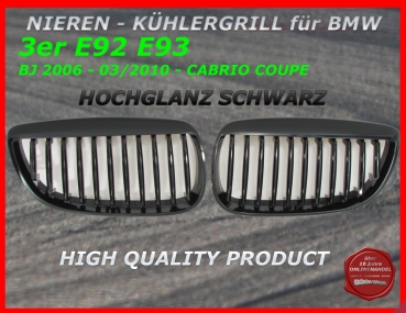 passend für BMW Nieren Kühlergrill Hochglanz Schwarz 3er E92 E93 2006 - 03/2010