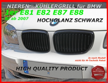 passend für BMW Kühlergrill Nieren schwarz glanz 1er E81 E87 09/2007-