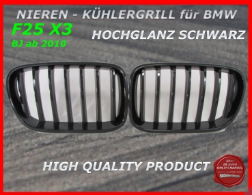 passend für BMW Kühlergrill Nieren Hochglanz Schwarz X3 F25 ab 2010