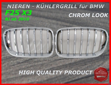 passend für BMW Kühlergrill Nieren Voll Chrom X3 F25 ab 2010