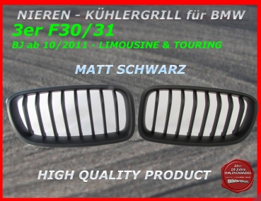 passend für BMW Kühlergrill Nieren schwarz Matt 3er F30 F31 ab 2011