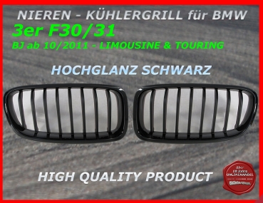 passend für BMW Kühlergrill Nieren Hochglanz Schwarz 3er F30 F31 ab 2011