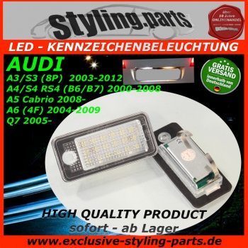 Passend für AUDI LED Kennzeichenbeleuchtung Weiss EINTRAGUNGS-Frei A3 A4 B6 A5 B7 Q7