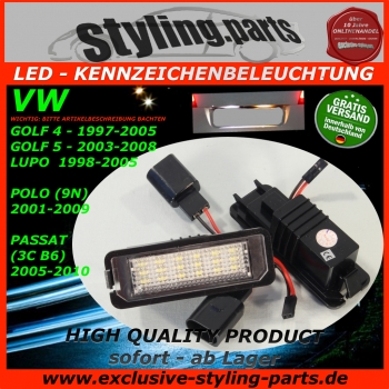 Passend für VW LED Kennzeichenbeleuchtung Weiss EINTRAGUNGS-Frei Golf 4/5/6/7, Passat 3C Limousine