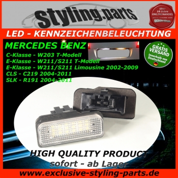 Für MERCEDES Kennzeichenbeleuchtung LED Weiss eintragungs-Frei C W203 5D E W211 CLS W219 SLK R171
