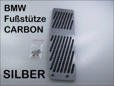 passend für BMW Fussstütze Alu geschrägt Carbon Silver Look ->1er 3er 5er 6er 7er