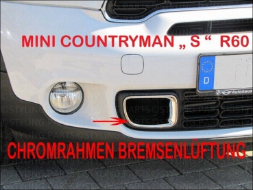 FÜR MINI Cooper S Rahmen für Bremslüftung/Stossstange Chrom R60