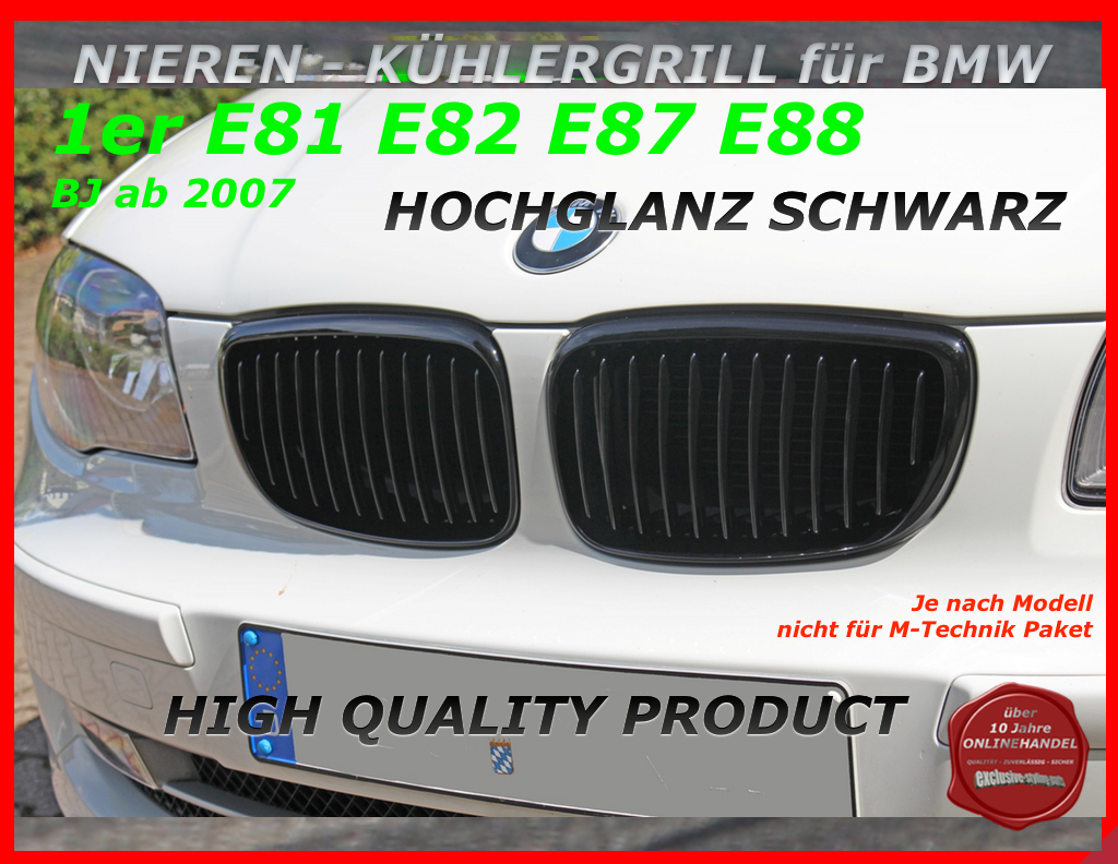  passend für BMW Kühlergrill Nieren schwarz glanz 1er E81 E87  09/2007