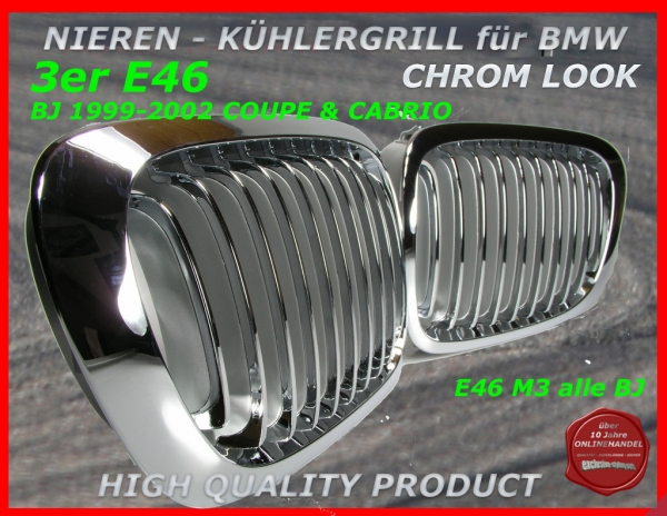 passend für BMW Nieren Kühlergrill Chrom 3er E46 Coupe 99-02