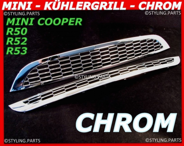Fit on MINI Front Grille 2pcs Kit Chrome Look R50 R52 R53