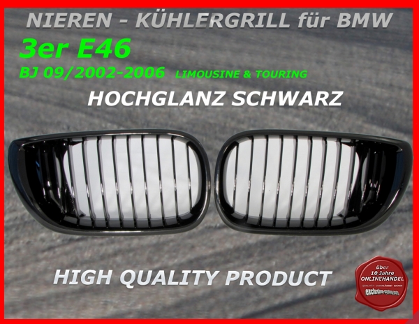 passend für BMW Nieren Kühlergrill Hochglanz Schwarz 3er E46 4 Türer ab 03