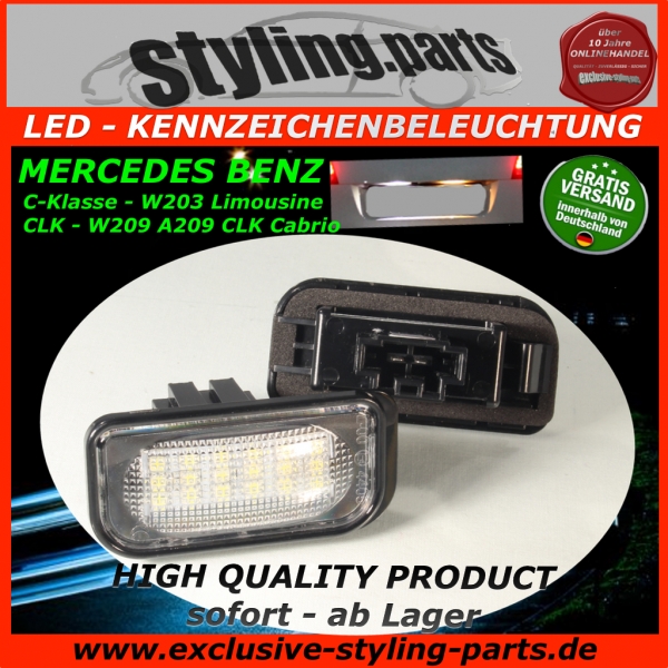 For Mercedes LED Licence Plate Light White E-Mark C W203 4D / W209 CLK