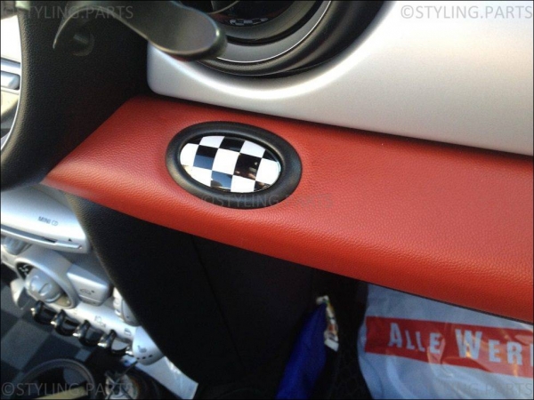 FIT ON MINI Handle for Interior Glove Box & Door Opener Chequered Flag Design R55 R56 R57 R58 R59